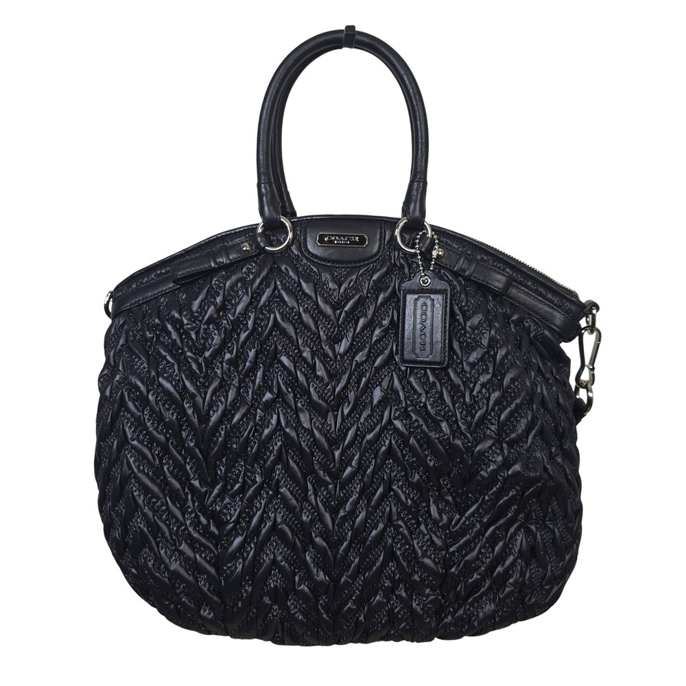 Coach Madison Nylon Lindsey Satchel Black Quilted Gathered Bag F18634 NWT